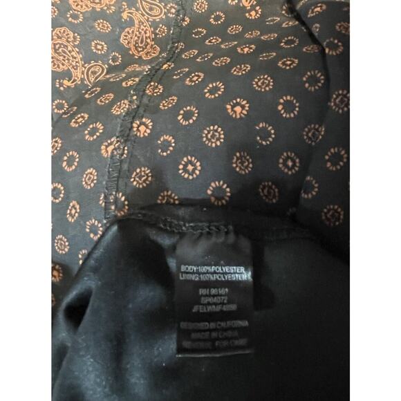 Bebop Medium Shift Dress Boho Chic Brown Black Sheer Mini Paisley - Picture 7 of 7